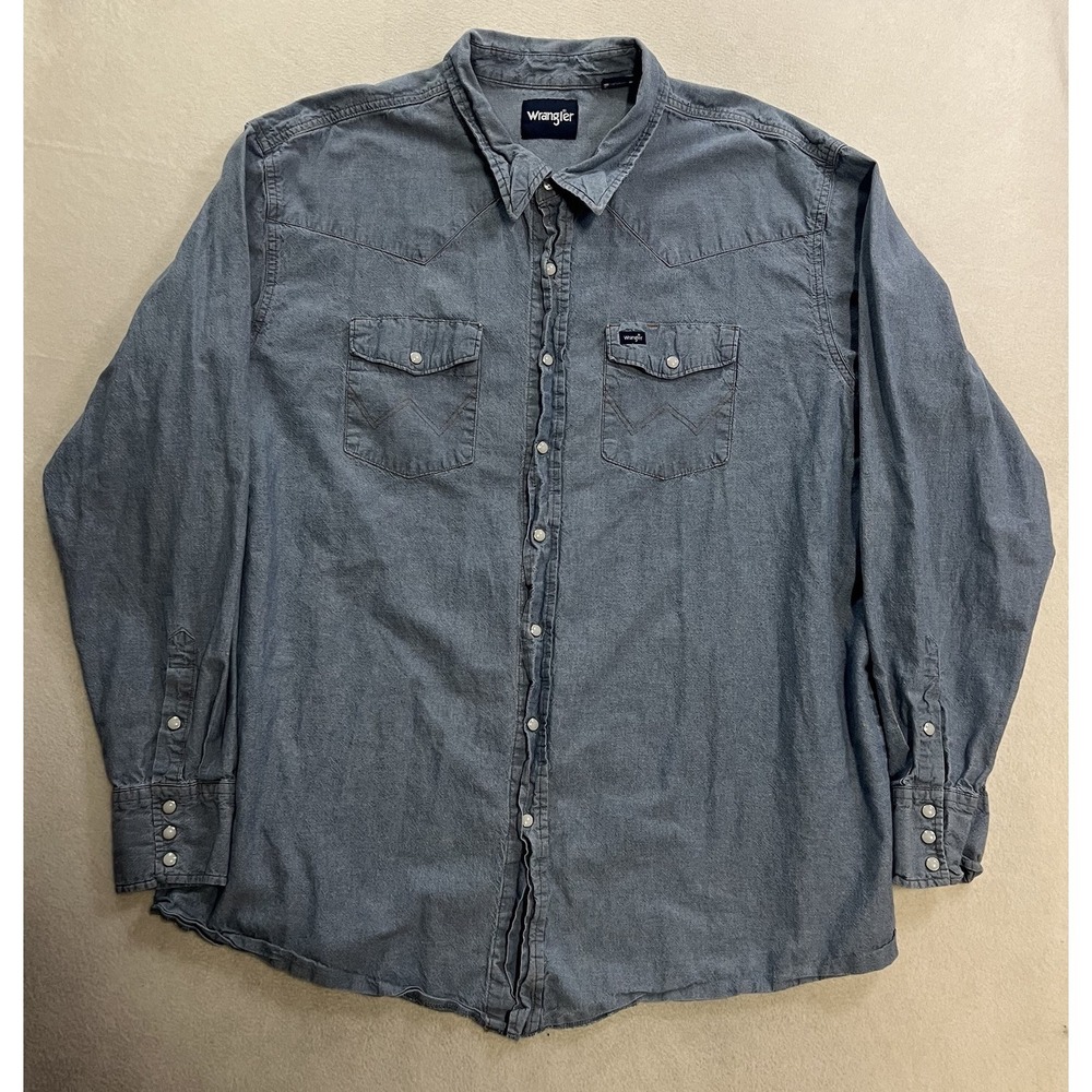 Vintage Wrangler Pearl Snap Shirt Men's Size 3XLT Blue Chambray Long Sleeve